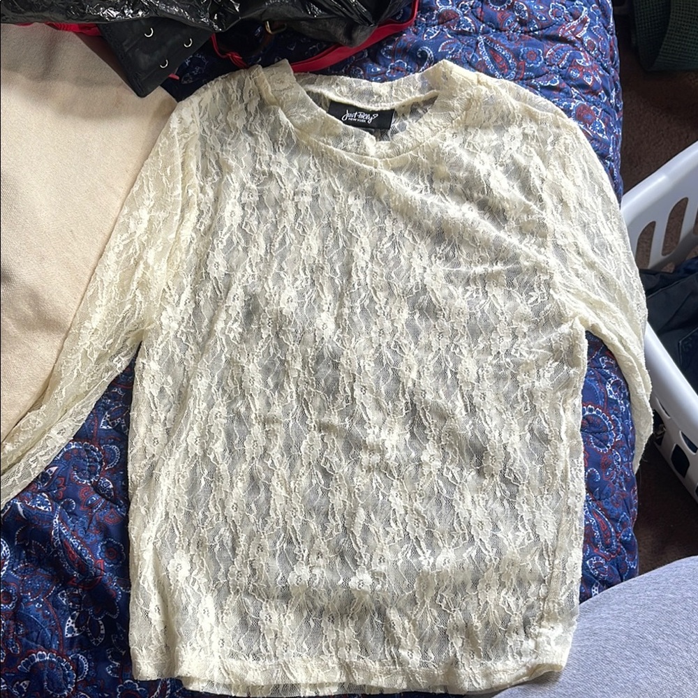 Just Polly Cream Lace Top